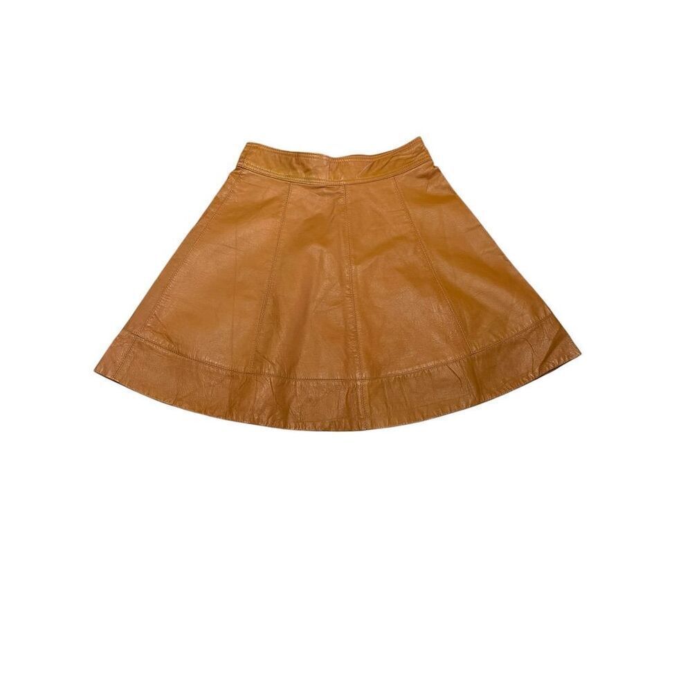 Bebe Vintage Brown Leather Mini Skirt Women's Size M‎ Casual Flare